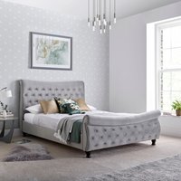 Oxford Grey Velvet Chesterfield Sleigh Bed - Grey / Double