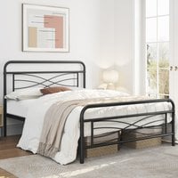 Metal Bed Frame with Criss-Cross Design Headboard - Black / King