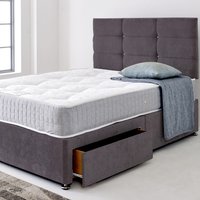 Divan Bed Base with Cube Buttoned Headboard - Steel  / 193cm / Double / 2x Drawers Foot End