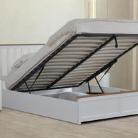 Wooden Ottoman Gas Lift Storage Bed - White / Small Double