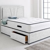 Divan Bed Base with 24" Valencia Headboard - White / 198cm / King / 30kg / 2x Drawers Same Side