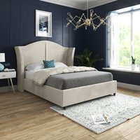 Zampa Curved Top Curved Winged Upholstered Soft Velvet Bed Frame - Cream / Double
