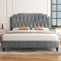 Upholstered Bed Frame with Button Tufted Headboard  Light Grey  Double | Bed Sava