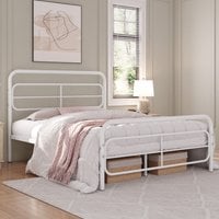 Metal Bed Frame with Geometric Patterned Headboard - White / Double