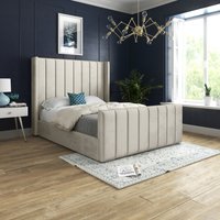 Oxford Panel Lined Upholstered Soft Velvet Bed  - Cream / King