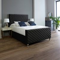 Sorrento Upholstered Bed with Striped Headboard and Footboard - Black / Single