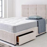 Divan Bed Base with Cube Buttoned Headboard - Cream / 198cm / Superking / No Drawers