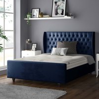 Aurora Chesterfield Wing Plush Velvet Bed Frame with Matching Buttons - Royal Blue / Double