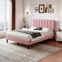 Upholstered Bed Frame with Adjustable Channel Tufted Headboard  Pink | Bed Sava
