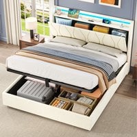 LED Headboard with Concealed Storage - Beige