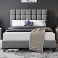 Yaheetech Upholstered Bed Frame with Square Tufted Headboard  Light Grey  King | Bed Sava