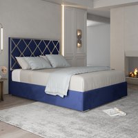 Tammy Upholstered Soft Velvet Metal Bed Frame - Blue / Double