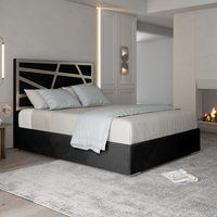 Arabella Upholstered Soft Velvet Metal Bed Frame - Black / Double