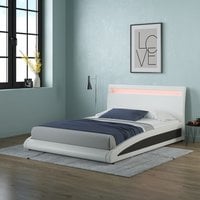 Neptune Faux Leather LED Headboard Bed Frame - White / 147cm / Single