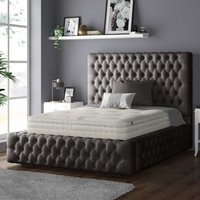 Royal Cushioned Chesterfield Plush Velvet Bed Frame 5 Inch Border - Charcoal / King