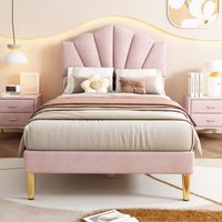 Velvet Upholstered Bed with Height adjustable Headboard  Pink  Single | Bed Sava