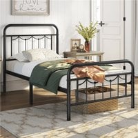 Metal Bed Frame with Vintage Headboard and Footboard - Black / Single