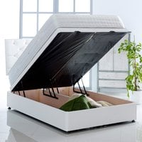 Ottoman Bed with Buttoned Headboard - White / Small Double