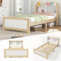 Single Solid Wooden Bed Frames with Storage Headboard - White