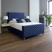 Sorrento Upholstered Bed with Striped Headboard and Footboard - Midnight Blue / King