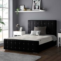 Anastasia Striped Plush Velvet Bed Frame with Diamonds - Black / Superking