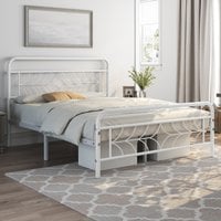 Metal Bed Frame with Sparkling Star Design Headboard - White / Double