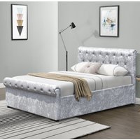 Crushed Velvet Diamante Chesterfield Sleigh Bed Frame - Silver / Single