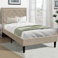 Padded Headboard Grey Fabric Bed Frame - Stone / Single