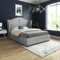 Zampa Curved Top Curved Winged Upholstered Soft Velvet Bed Frame - Grey / Superking