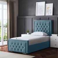 Allegra Upholstered Bed with Headboard  METALLIC BLUE  Superking | Bed Sava