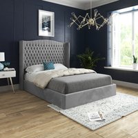 Rana Curved Top Winged Upholstered Soft Velvet Bed Frame - Grey / Small Single