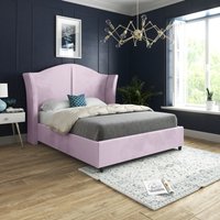 Zampa Curved Top Curved Winged Upholstered Soft Velvet Bed Frame - Pink / Small Double