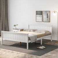Ivory Pine Wood Bed Frame with Headboard and Footboard - White