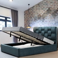 Plush Velvet Weaved Headboard Storage Ottoman Bedframe in Blue - Double