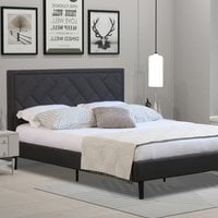 Padded Headboard Grey Fabric Bed Frame - Dark Grey  / King