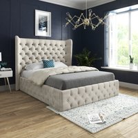 Florence Wide Winged Upholstered Soft Velvet Bed Frame - Cream / King