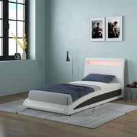 Neptune Faux Leather LED Headboard Bed Frame - White / 100cm / Single