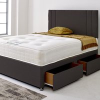 Divan Bed Base with Stripe Headboard - Charcoal Grey Linen / 75cm / Small Single / 60cm / No Drawers