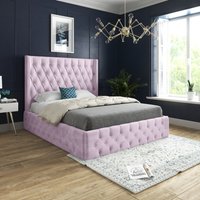 Turin Straight Winged Upholstered Soft Velvet Bed Frame - Pink / Single