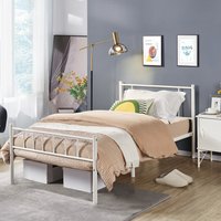 Basic Metal Bed Frame with Headboard and Footboard - White / Single
