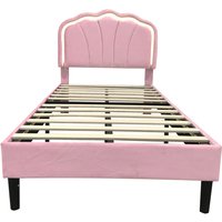 Single Upholstered Bed with LED Headboard No Mattress - Pink
