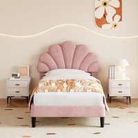Upholstered Velvet Bed Frame with Adjustable Chic Petal Headboard  Pink  Single | Bed Sava