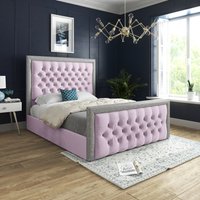Venice Glitter Border Upholstered Soft Velvet Bed Frame - Pink / Double