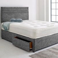 Divan Bed Base with 24" Striped Headboard - Charcoal Grey / 193cm / Double / 2x Drawers Same Side
