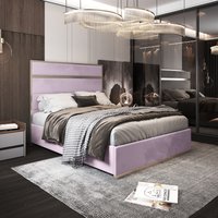 Bentley Upholstered Soft Velvet Metal Bed Frame - Pink / Double
