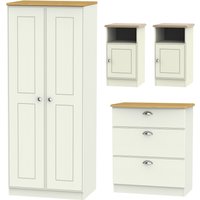 Victoria Ready Assembled 4 Piece Bedroom Set - Cream Ash with Riviera Oak Top