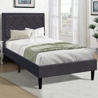 Padded Headboard Grey Fabric Bed Frame - Dark Grey / Single