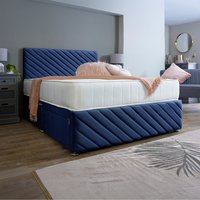 Divan Bed Base with Tokyo Headboard and Footboard - Midnight Blue / 4x Drawers / Super King