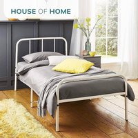 Extra Strong Single Metal Bed Frame with Rounded Headboard - White