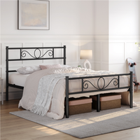 Metal Bed Frame with Scroll Design Headboard - Black / Double